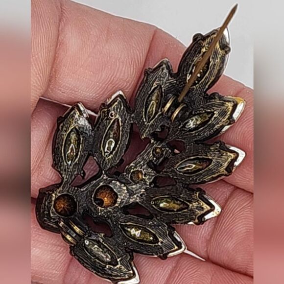 Antiqued Amber AB Rhinestone brooch - Picture 13 of 14